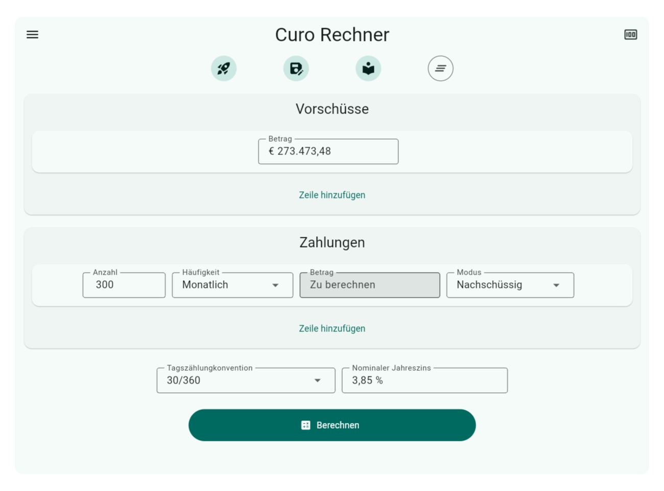 Bild zeigt die Eingaben zur Berechnung der variablen Rückzahlungen Schritt 3: Variablen Rückzahlungswert bestimmen