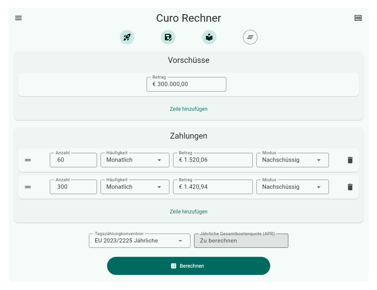 Bild zeigt, wie Daten für die NAR- und APR-Berechnung eingegeben werden Schritt 4: NAR und APR bestimmen