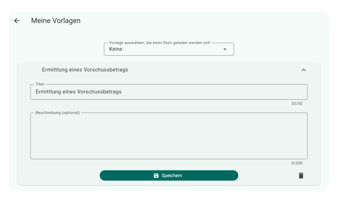 Vorlagenverwaltungsbildschirm